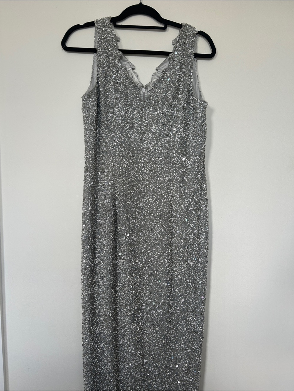 Scala Silver Sequin Gown with V-Neck